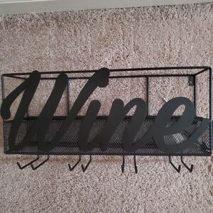 Wine Shelf/Glass Holder Black Metal Decorative and Functional
